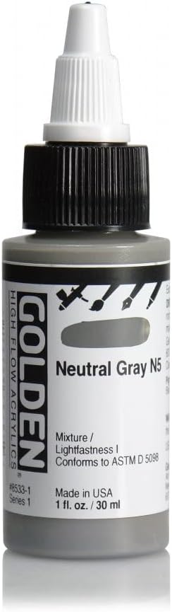 GOLDEN High Flow Acrylics, N5 Neutral Gray, 1 fl. oz. [...]