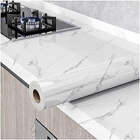 Glossy Marble Paper Granite Gray/White Wallpaper Peel [...]