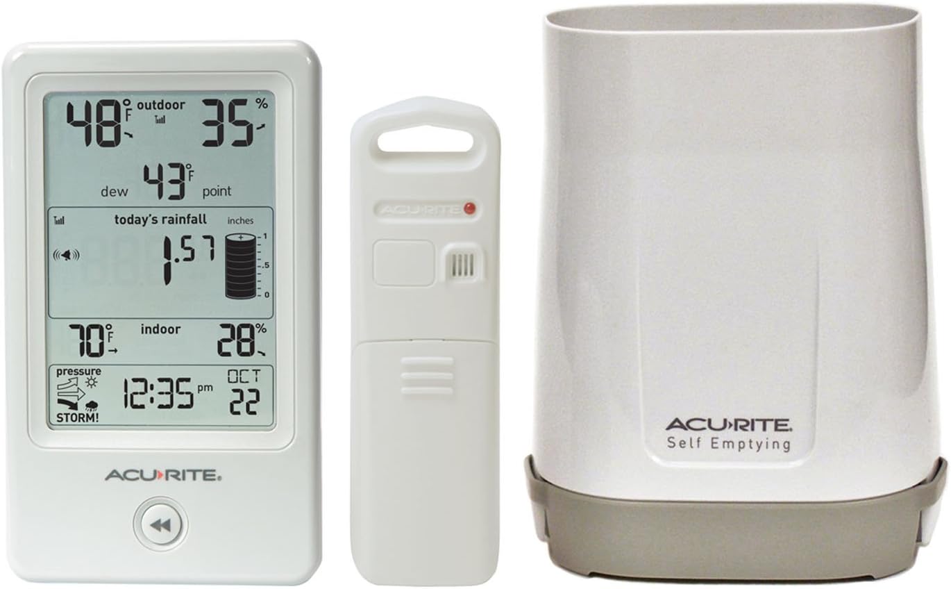 AcuRite 01089M Rain Gauge with Thermometer & Humidity