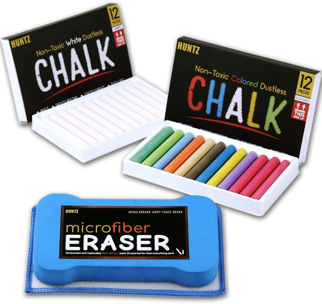 Huntz Dustless Chalk With Microfiber Eraser (Washable [...]