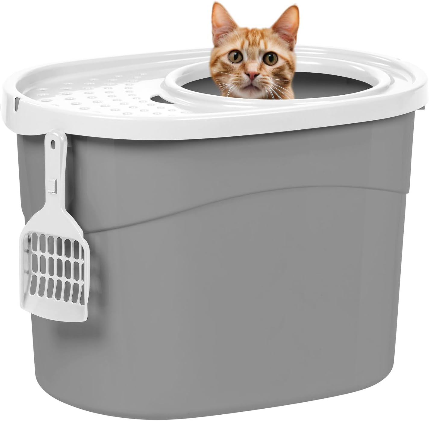 IRIS USA Oval Top Entry Cat Litter Box with Scoop, [...]