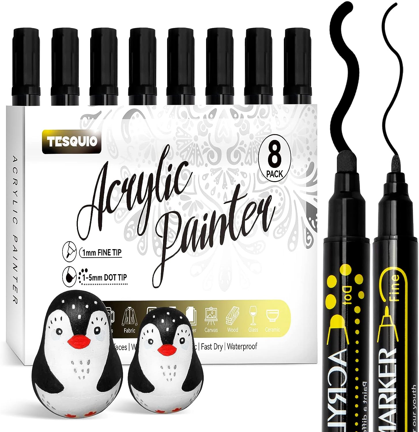 Tesquio Black Paint Marker, 8 Pack Dual Tip Acrylic [...]