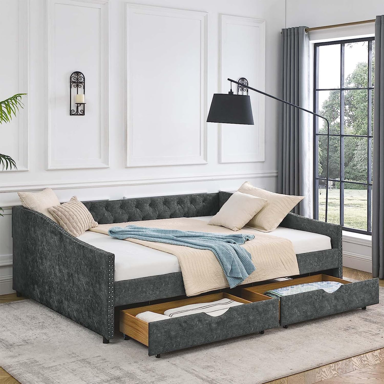 Daybed with Drawers, Modern Velvet Upholstered Queen [...]