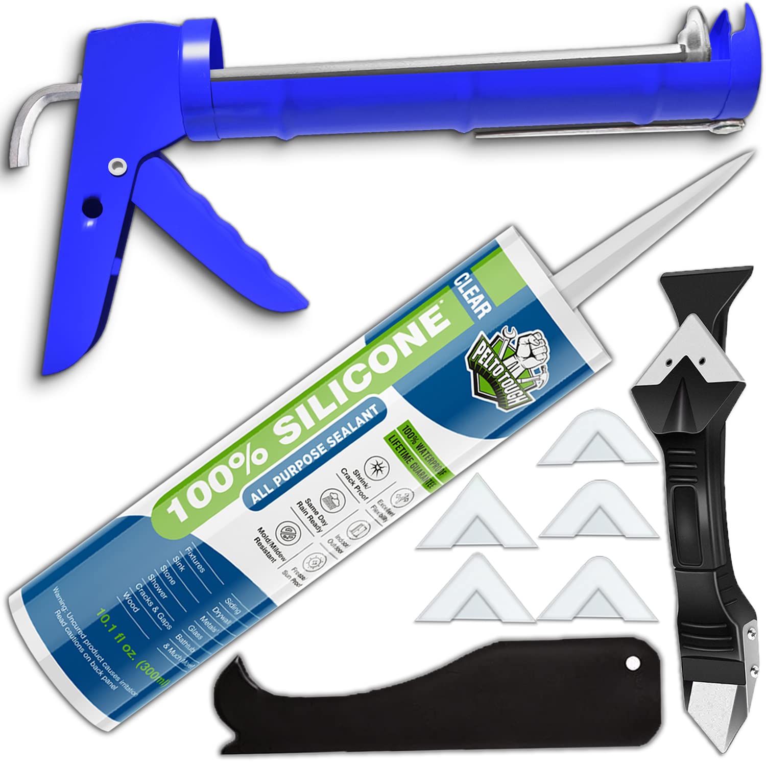 Clear Silicone Sealant + Caulk Gun + Caulking Tool Kit [...]