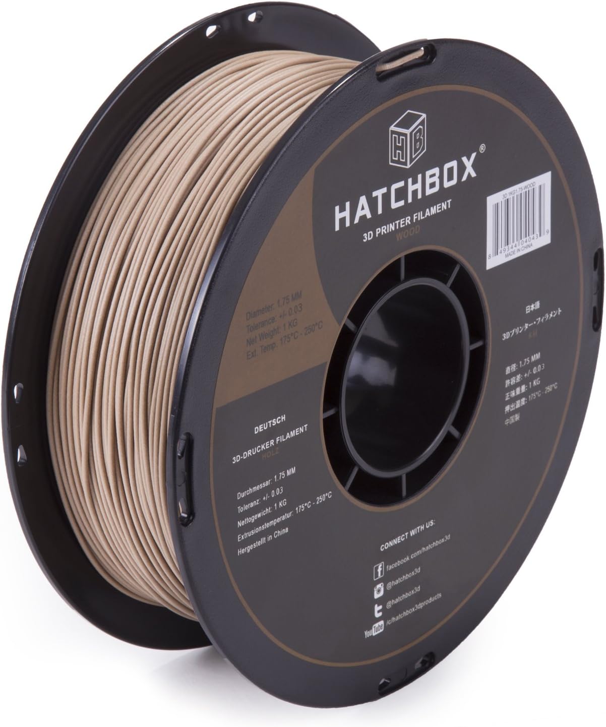 HATCHBOX 1.75mm Wood PLA 3D Printer Filament, 1 KG [...]