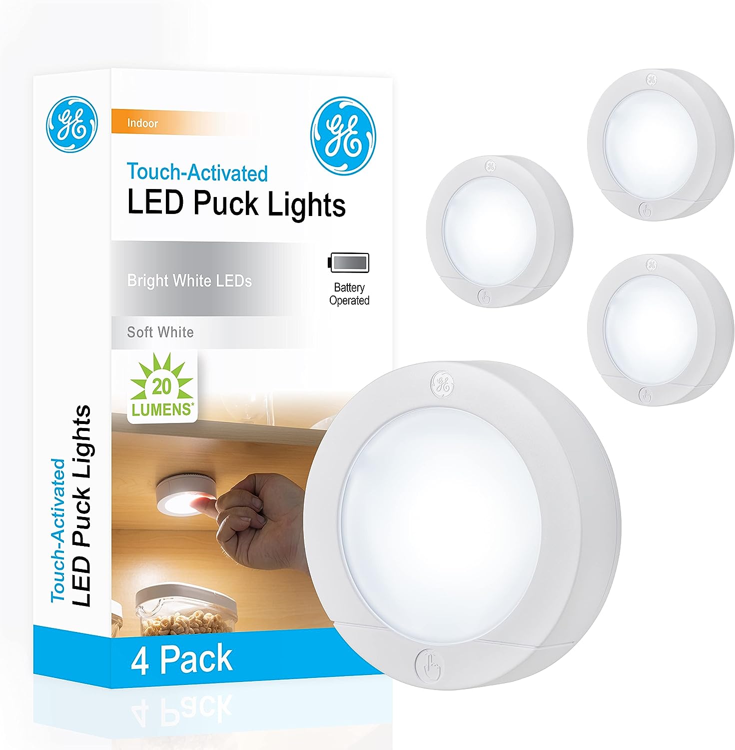 GE Wireless LED Puck Lights, 4 Pack, Battery Operated, [...]