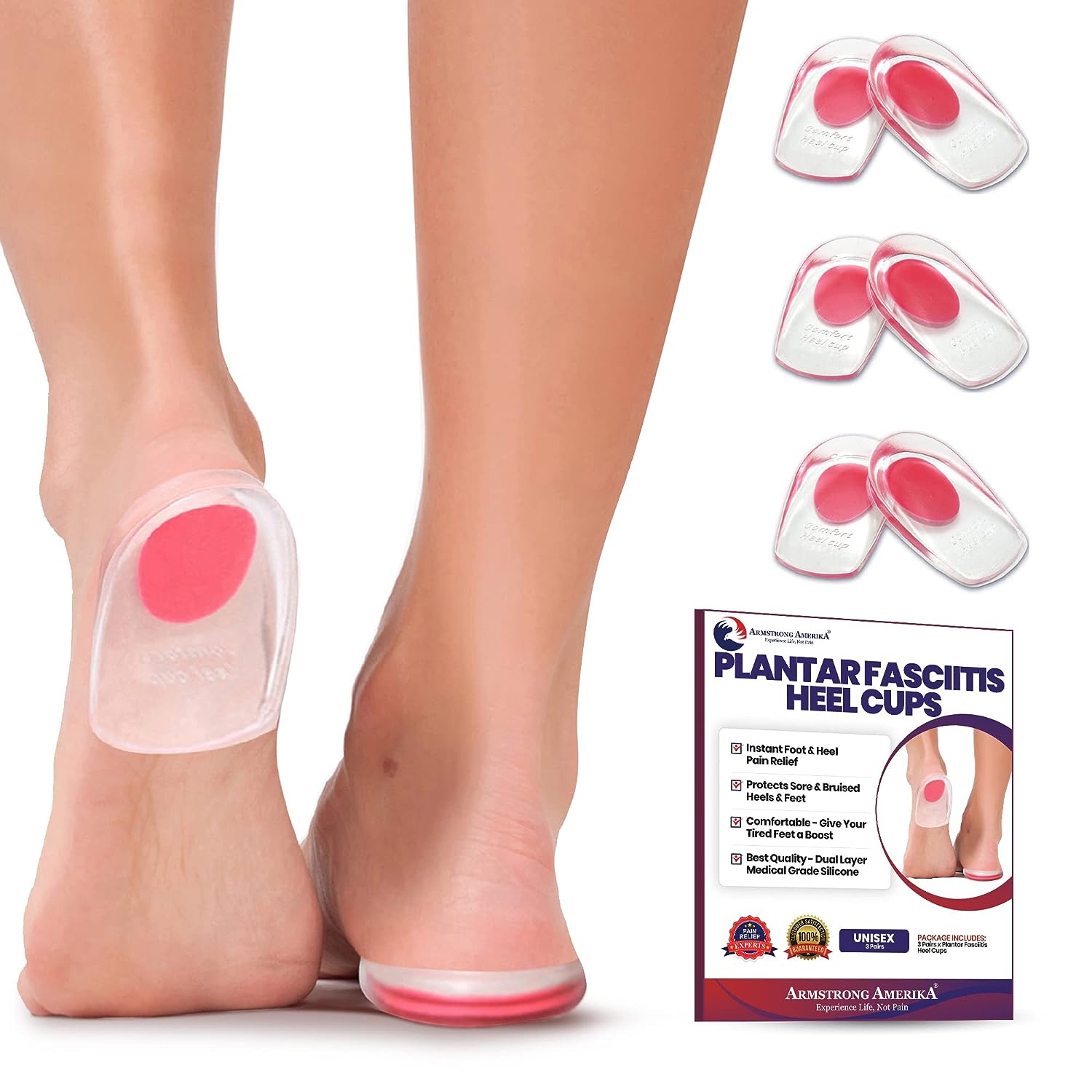 Heel Cups Plantar Fasciitis Inserts - Silicone Pads [...]
