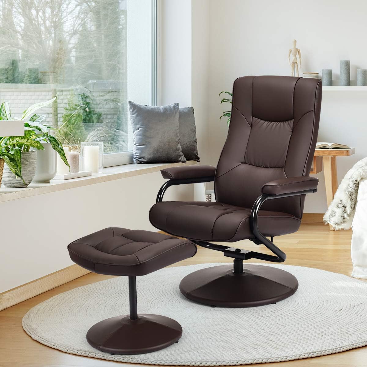 Giantex Recliner Chair w/Ottoman, 360 Degree Swivel PU [...]