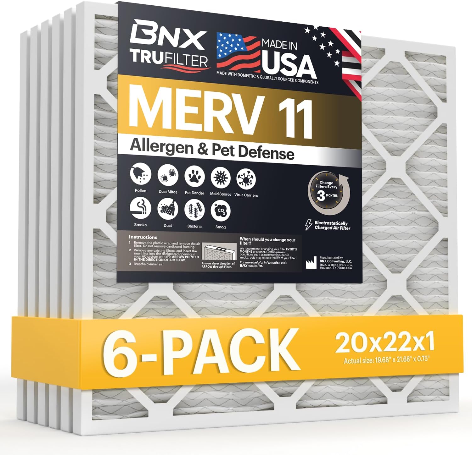 BNX TruFilter 20x22x1 Air Filter MERV 11 (6-Pack) - [...]