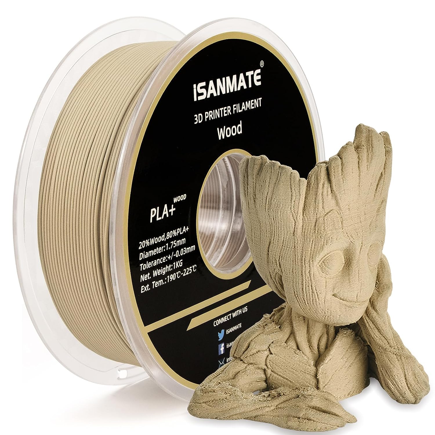 iSANMATE Wood Filament 1.75mm, PLA+ Wood Filament [...]