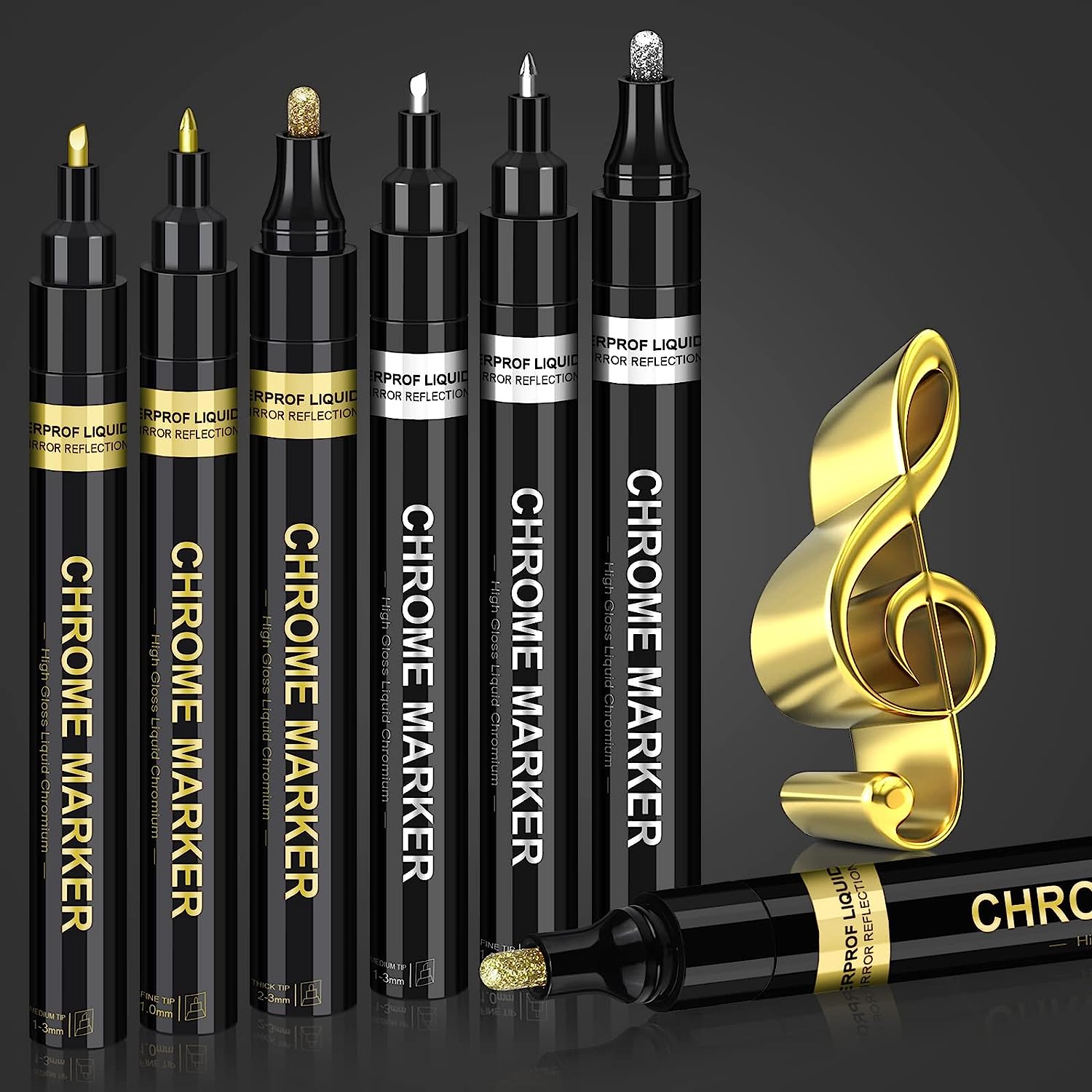 6Pcs Liquid Mirror Chrome Markers, Silver & Gold Oil- [...]