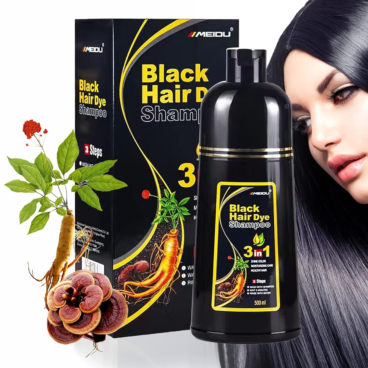 MEIDU Instant Black Hair Shampoo,Black Hair Dye [...]