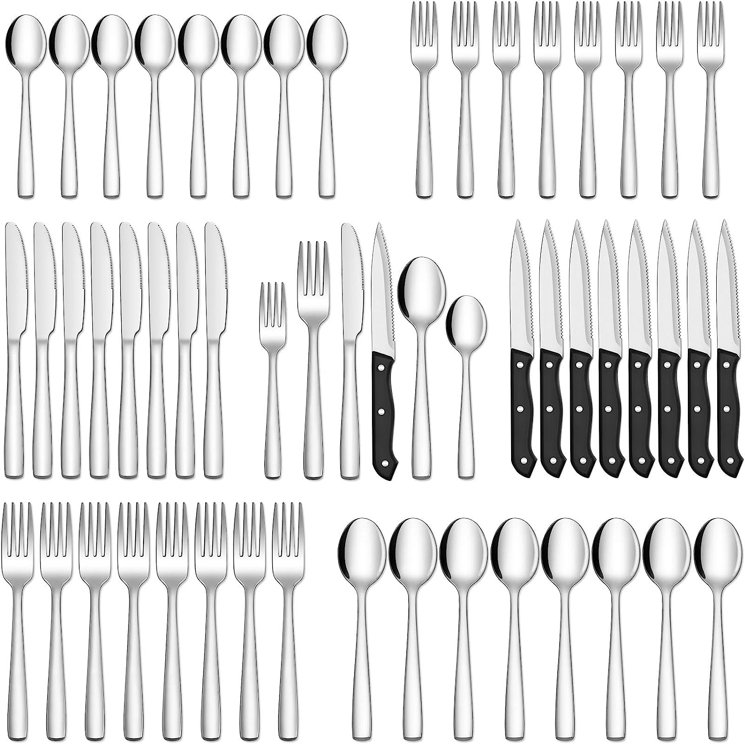 HIWARE 48-Piece Silverware Set with Steak Knives for [...]