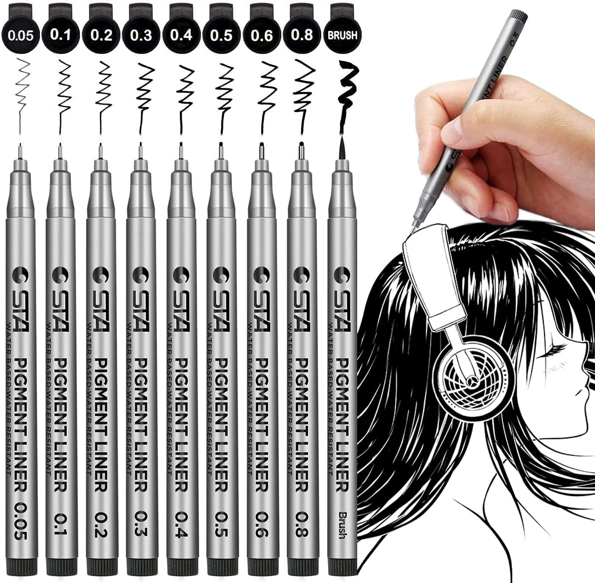 YUANCHENG Precision Micro-Line Pens, Set of 9 Black [...]