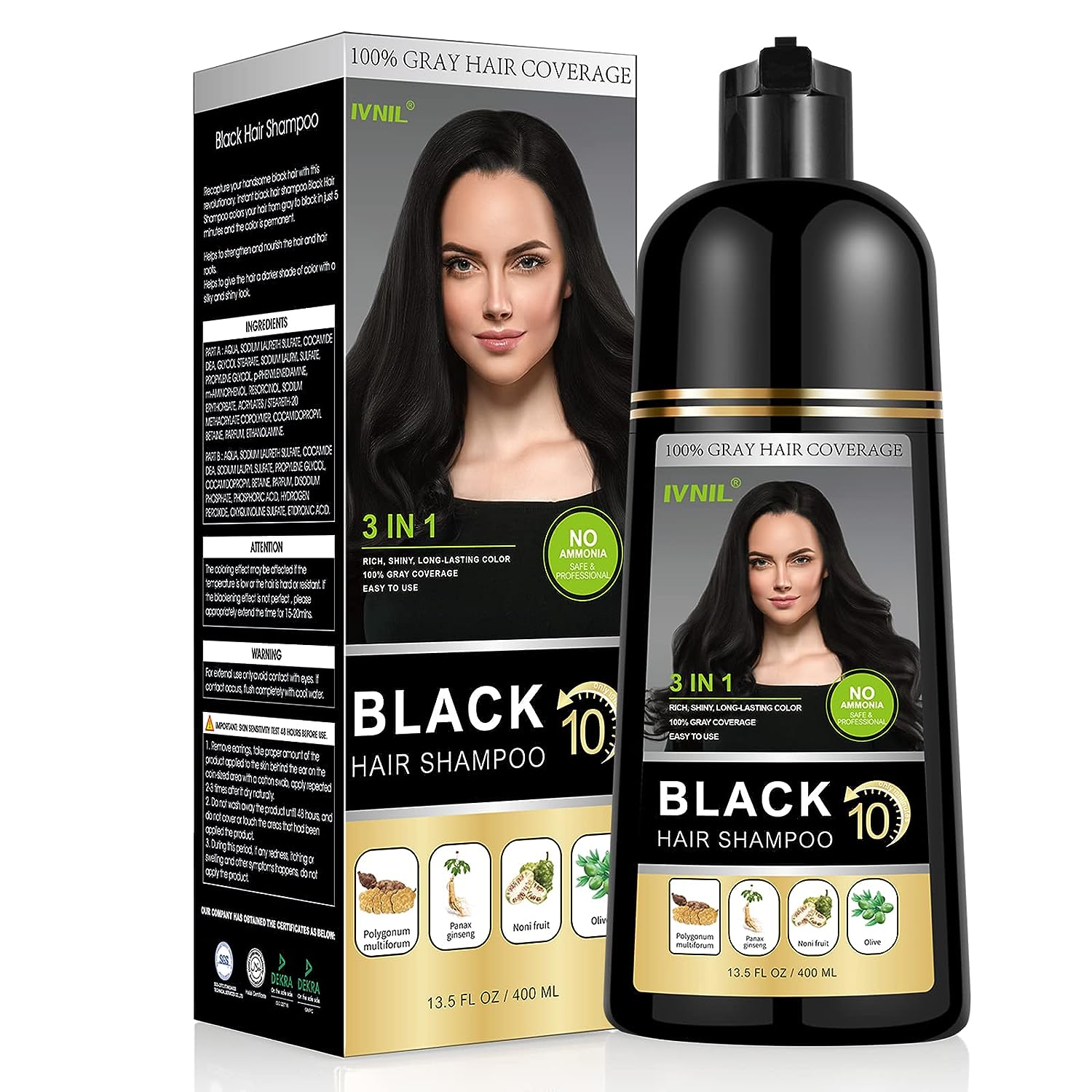 Ivnil Black Hair Dye Shampoo Permanent Herbal Hair [...]