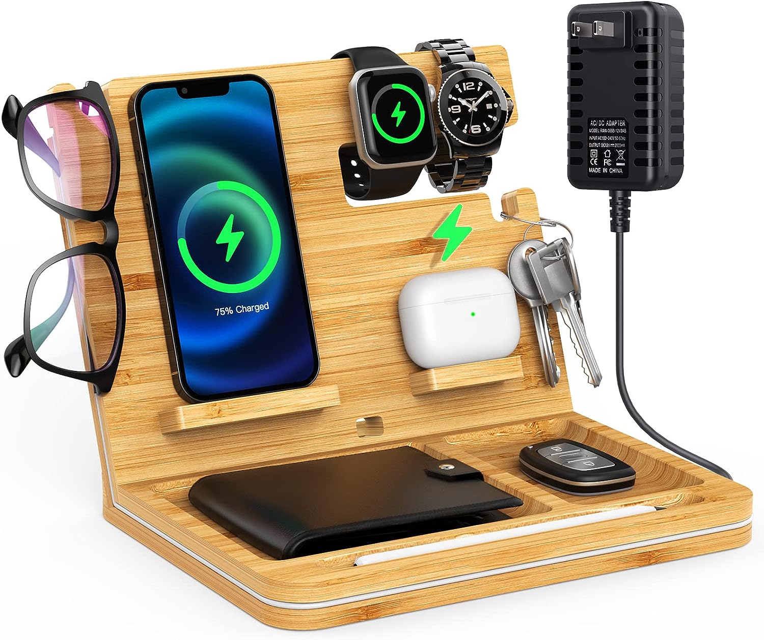 Bamboo Phone Docking Station, OTESS 6 in 1 Wireless [...]