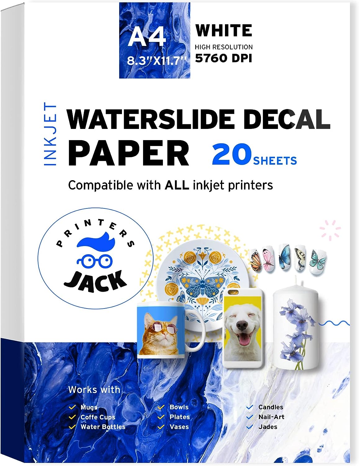Printers Jack Water Slide Decal Paper Inkjet WHITE 20 [...]