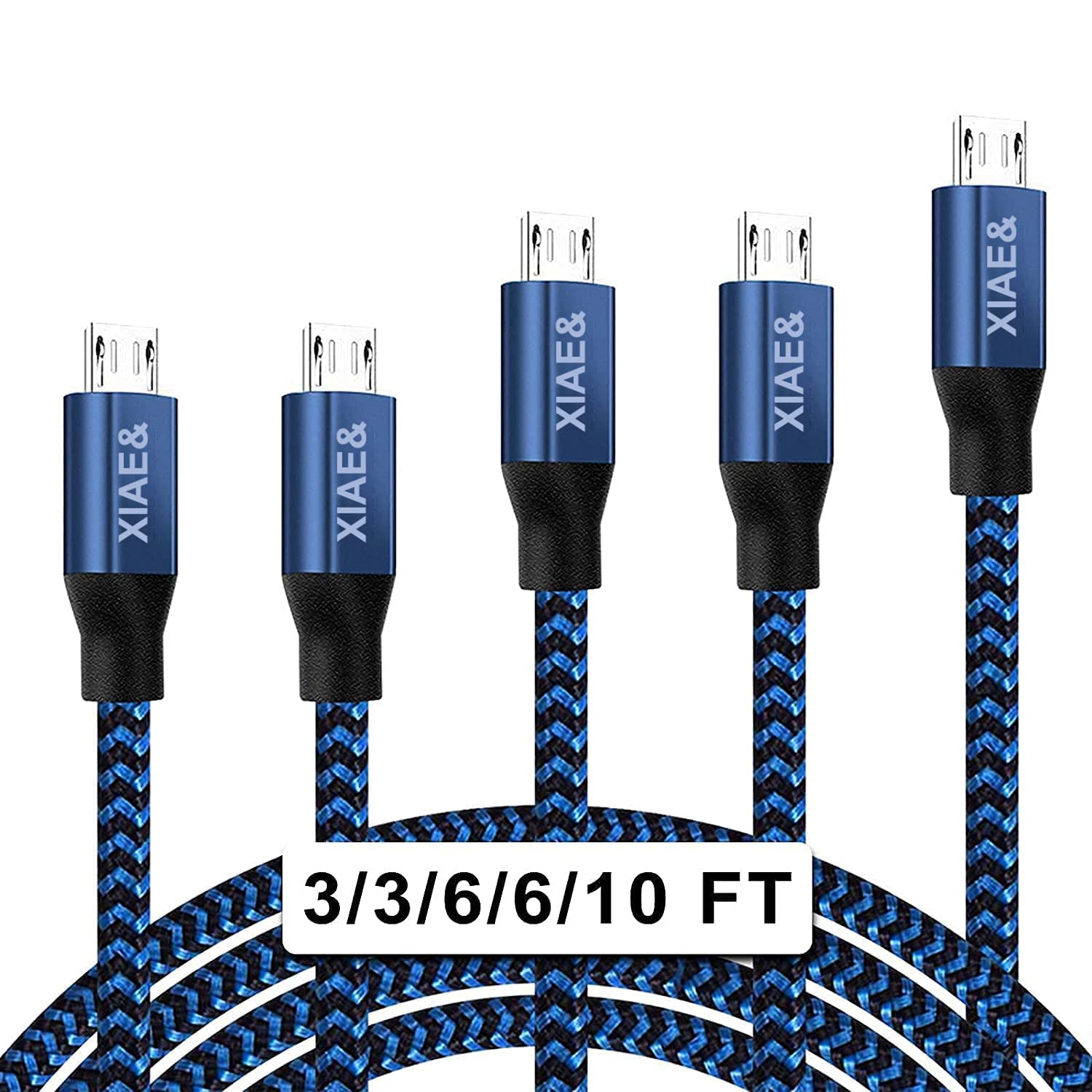 Micro USB Cable,XIAE& 5Pack (3/3/6/6/10FT) Nylon [...]
