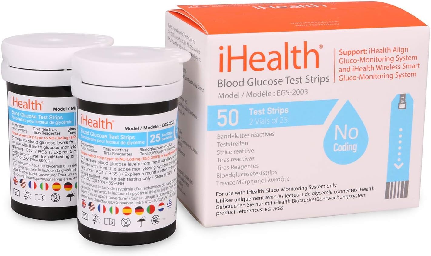 iHealth Blood Glucose Test Strips (50 Count), No [...]