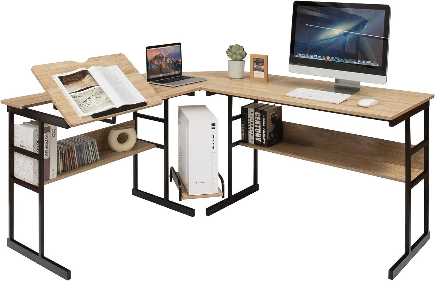 Tangkula 67 inches L-Shaped Desk, Corner Computer Desk [...]