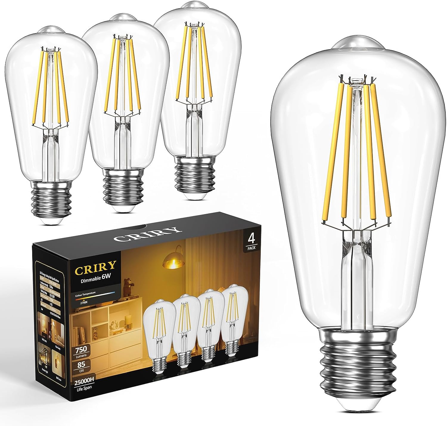 CRIRY Dimmable LED Edison Bulbs 60W Equivalent, E26 [...]