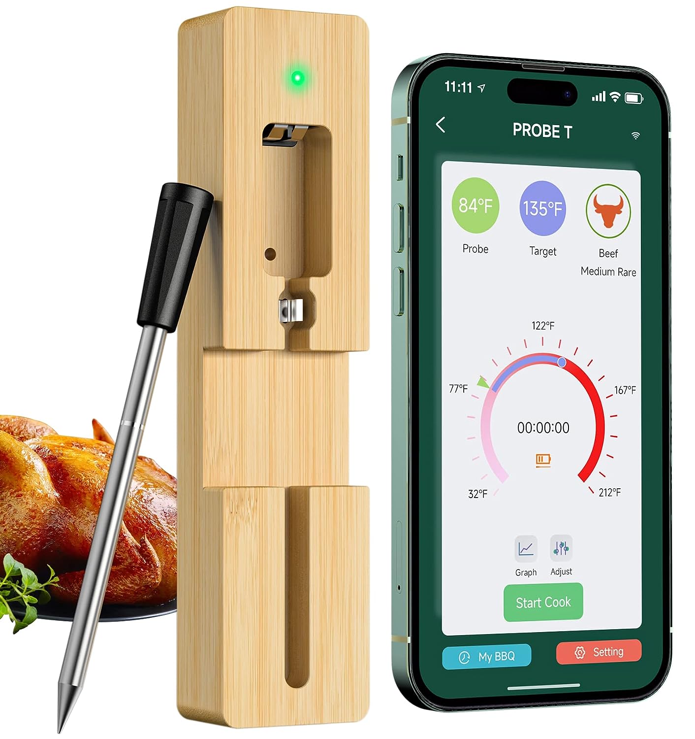 WISHBETY Wireless Meat Thermometer,5 Mins Quick [...]