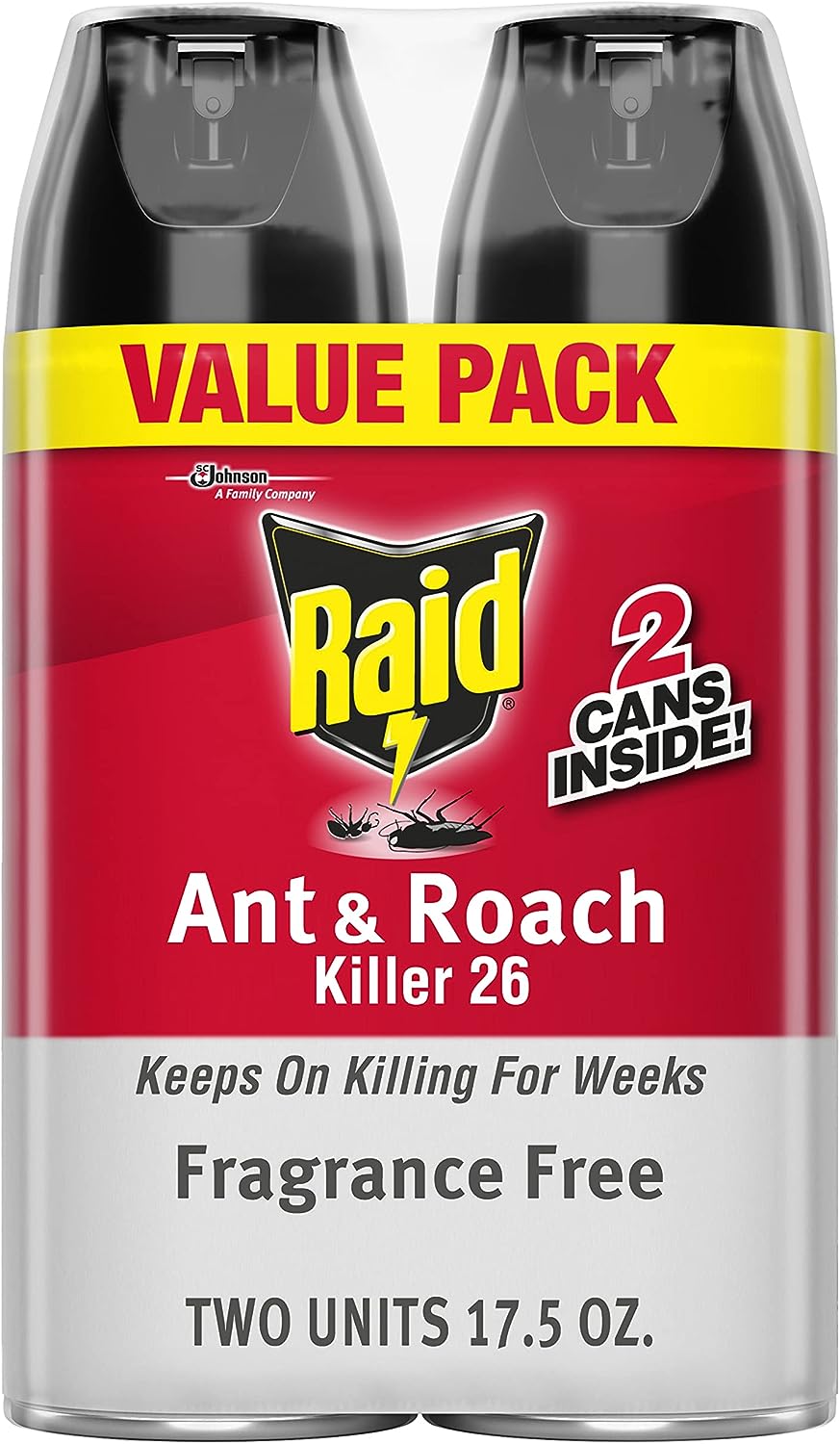 Raid Ant & Roach Killer 26, Fragrance Free, 17.5 oz (2 ct)