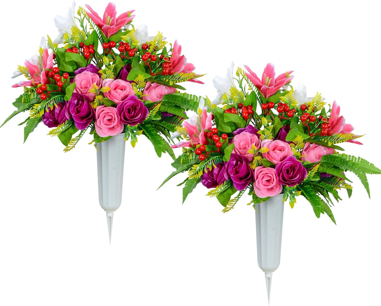 XONOR Artificial Cemetery Flowers with Vase, Set of 2 [...]