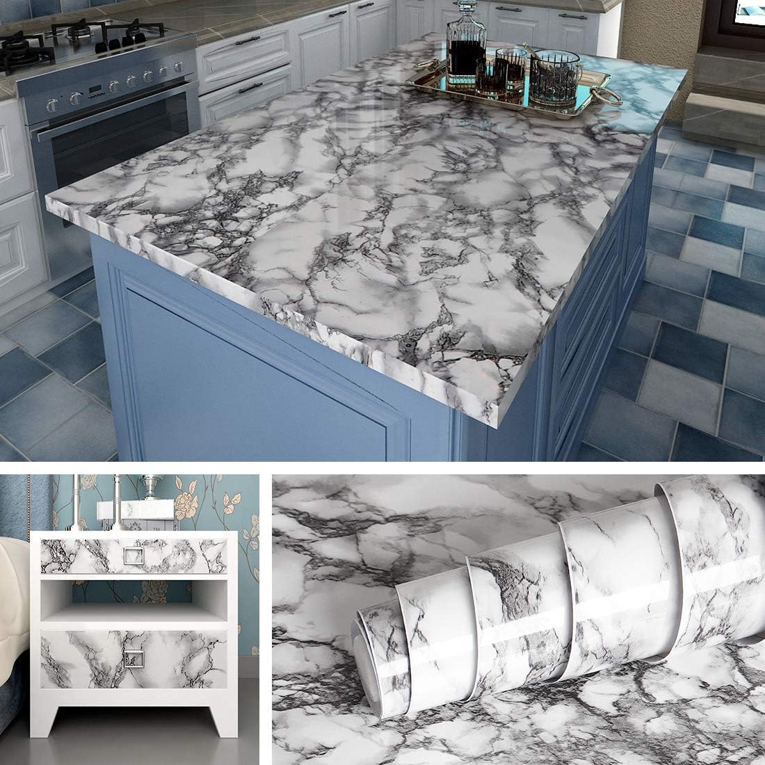 Livelynine Marble Wall Paper Kitchen Countertop Peel [...]