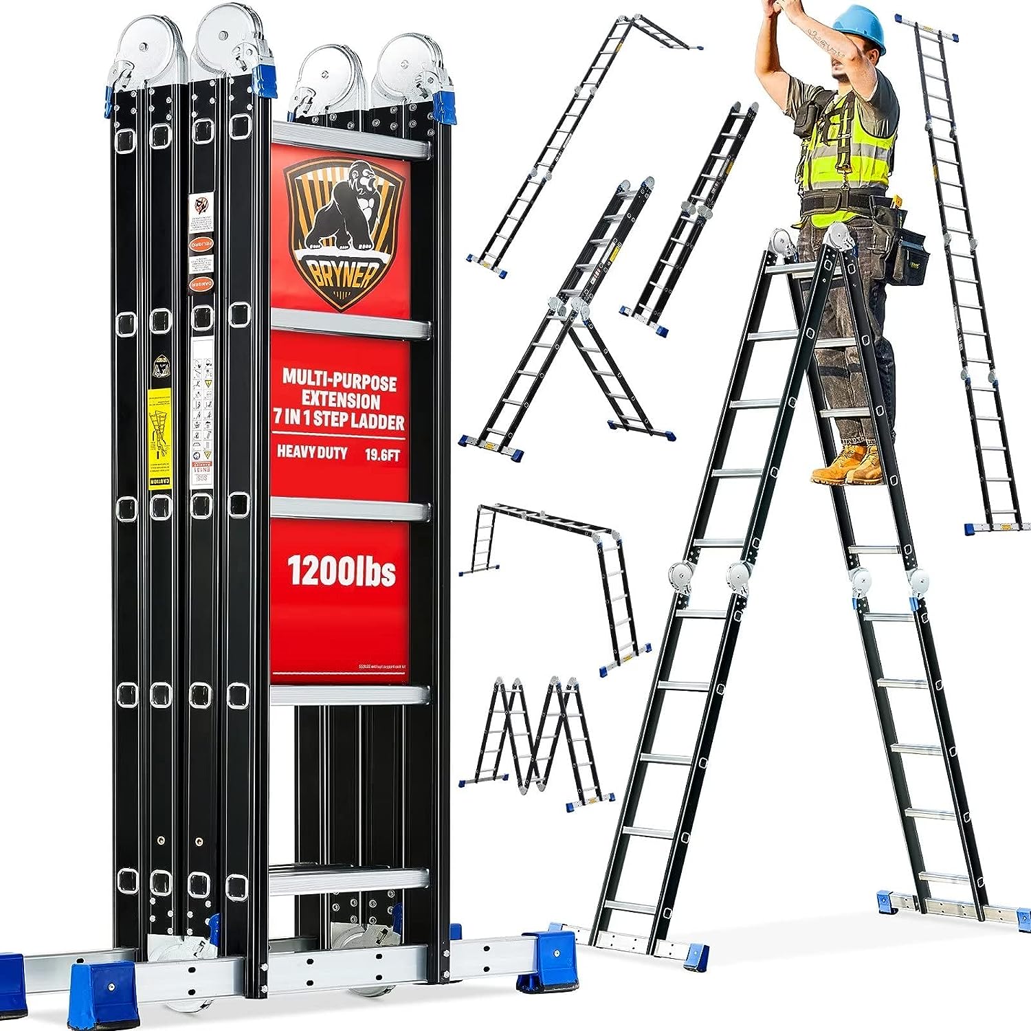Step Ladder, Bryner 7 in 1 Ladder Multi-Purpose [...]