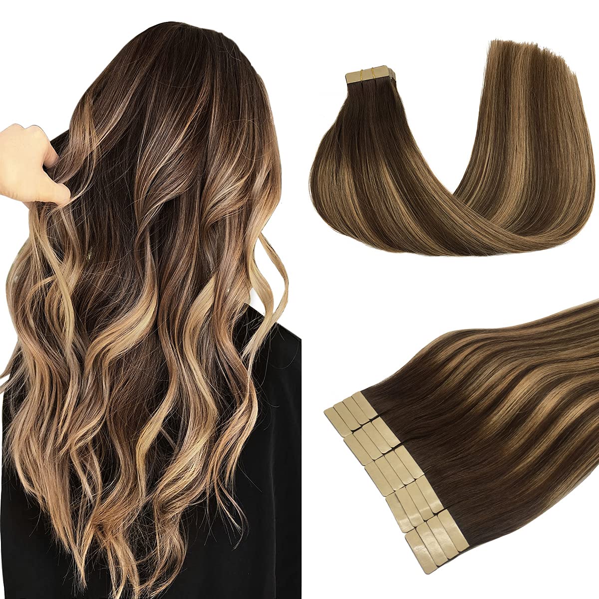 DOORES Hair Extensions Tape in Human Hair Balayage [...]