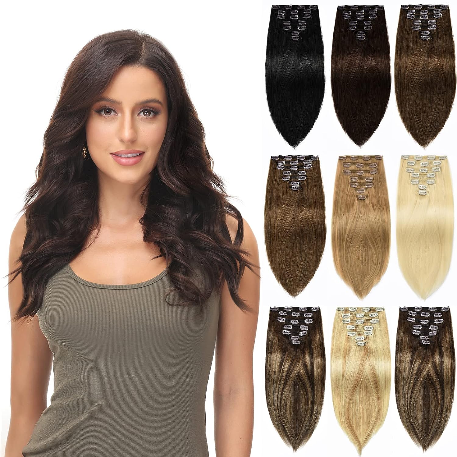 Rose bud Clip in Hair Extensions Real Human Hair 7Pcs [...]