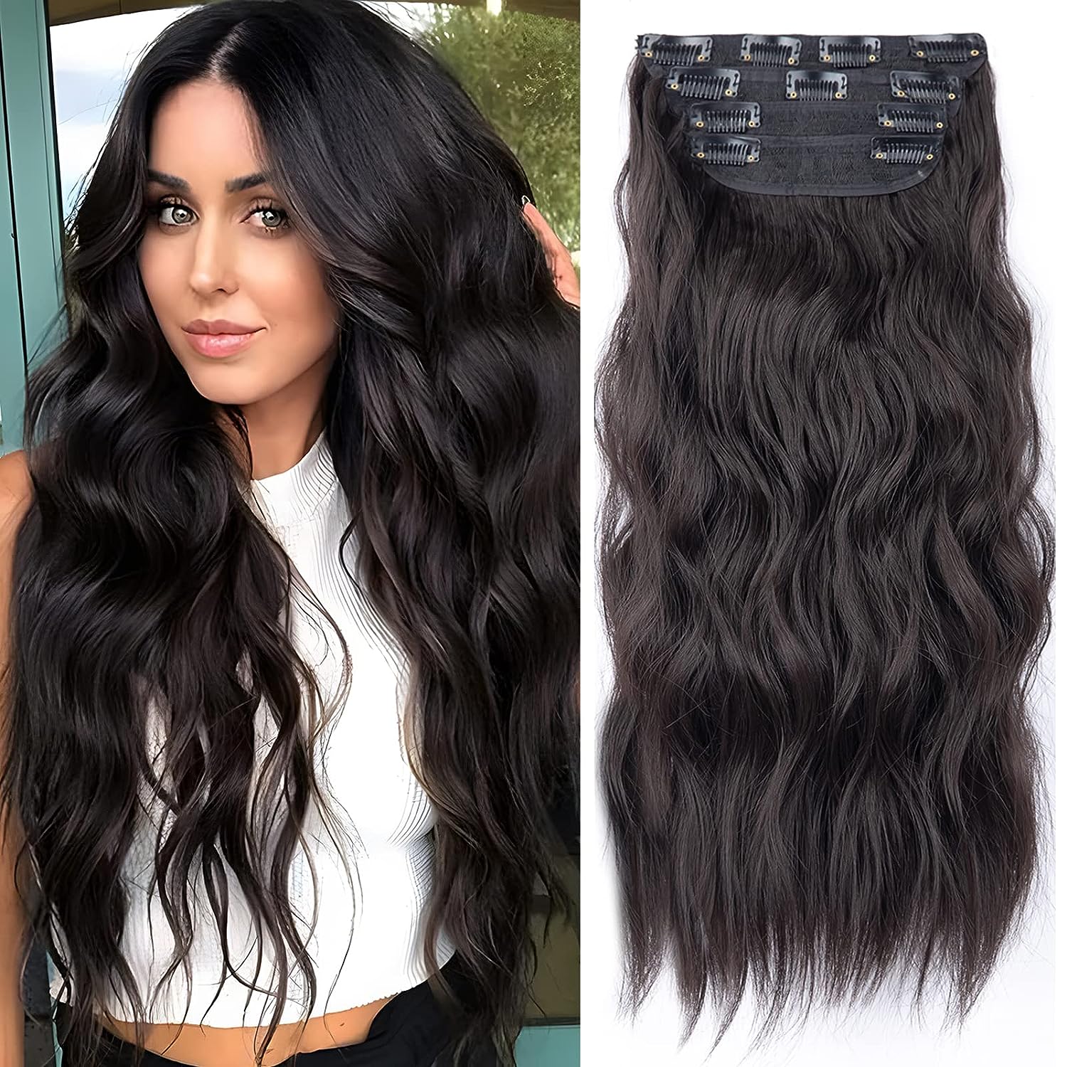 Clip in Synthetic Hair Extensions Long Wavy 4PCS Thick [...]