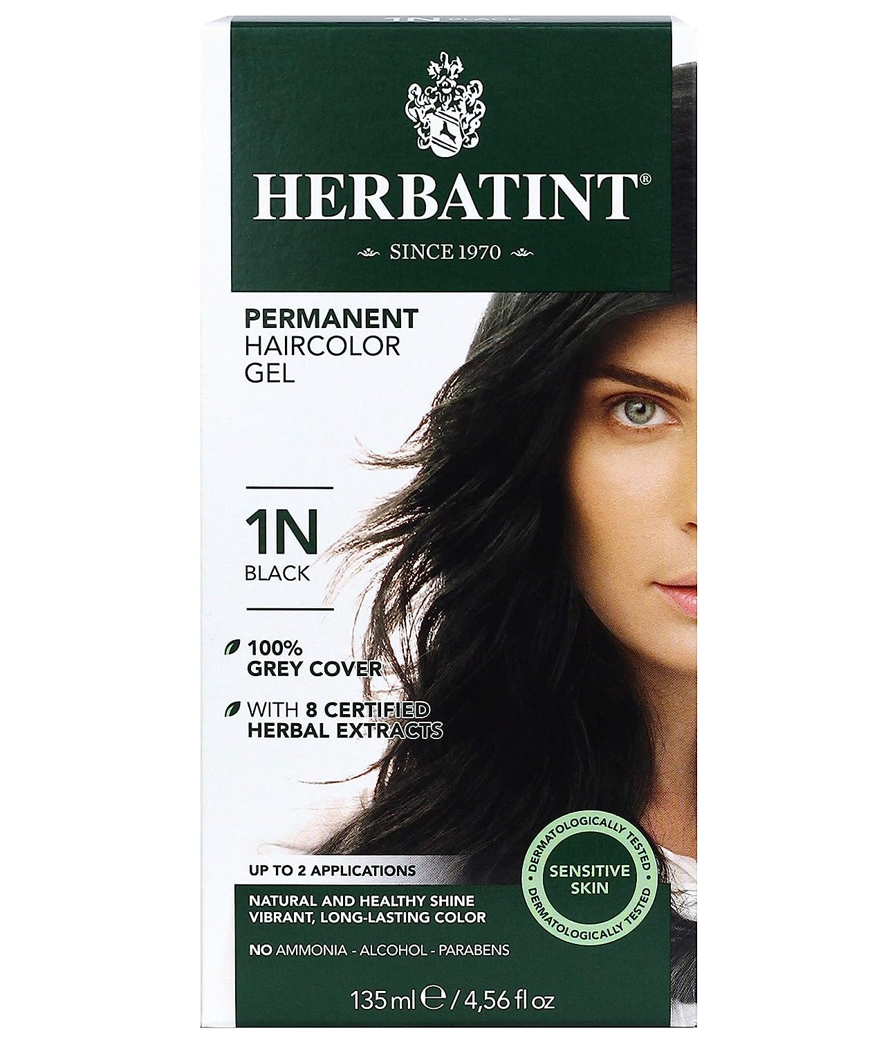 Herbatint Permanent Haircolor Gel, 1N Black, Alcohol [...]