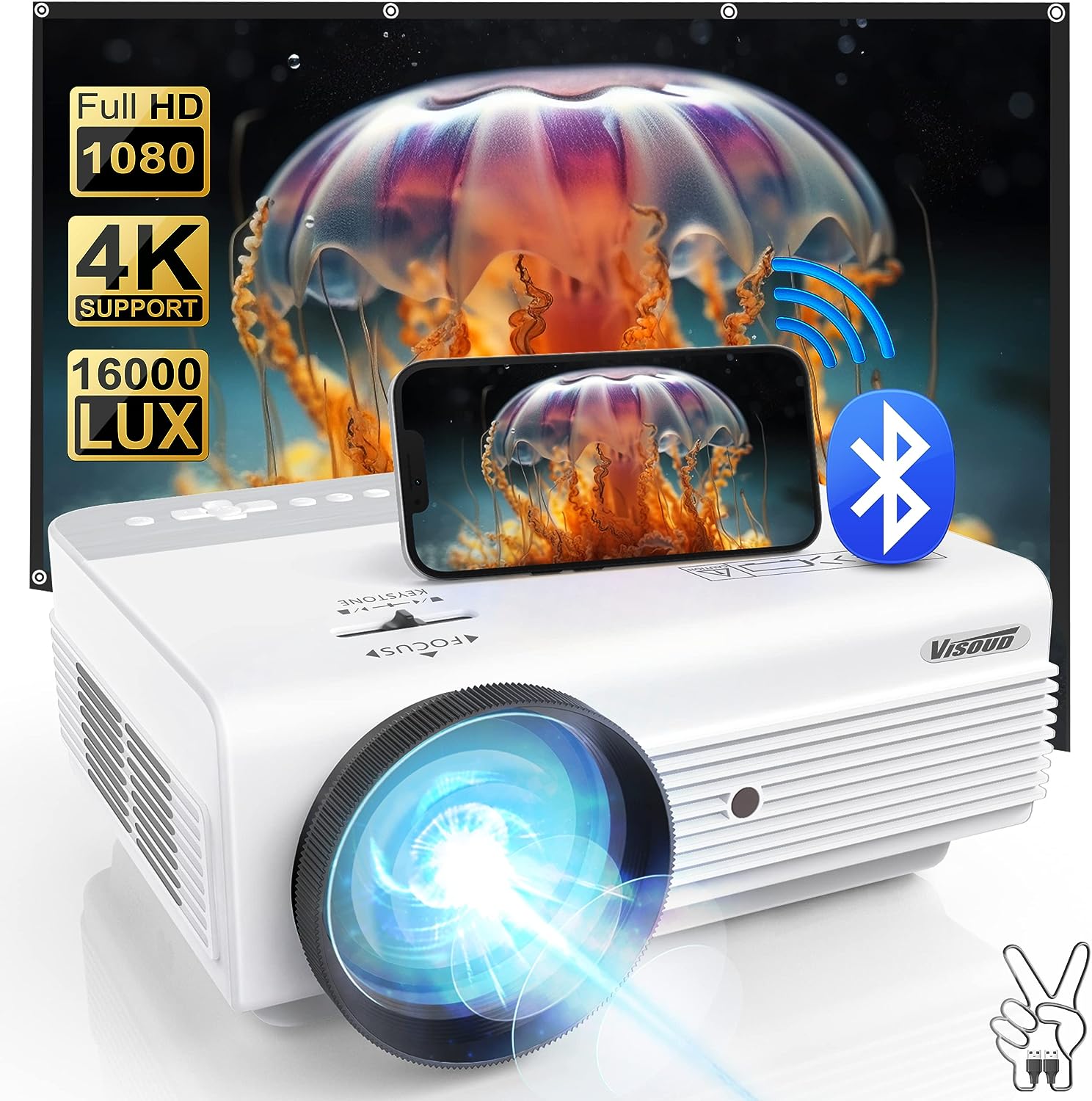 Projector with WiFi and Bluetooth,16000L Native 1080P [...]