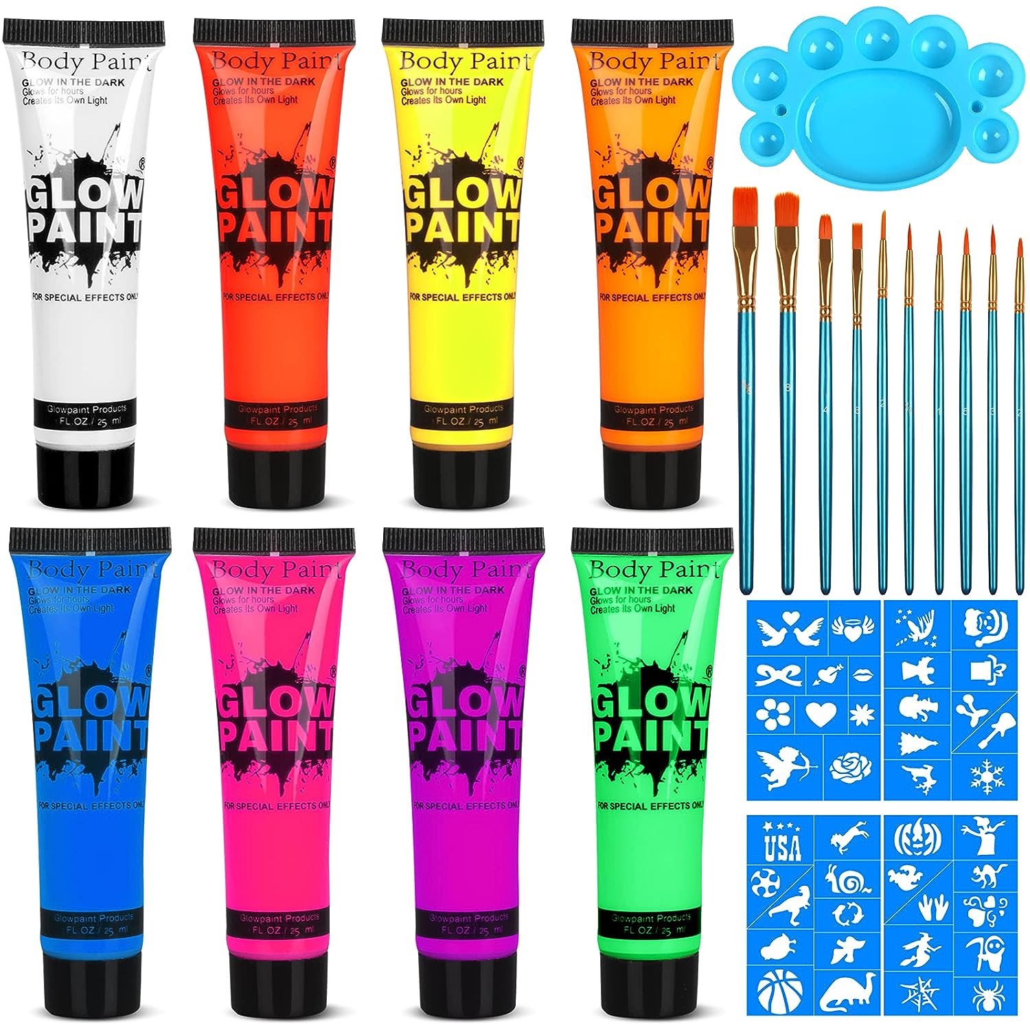 UV Glow Blacklight Neon Face and Body Paint, 8 Tubes [...]