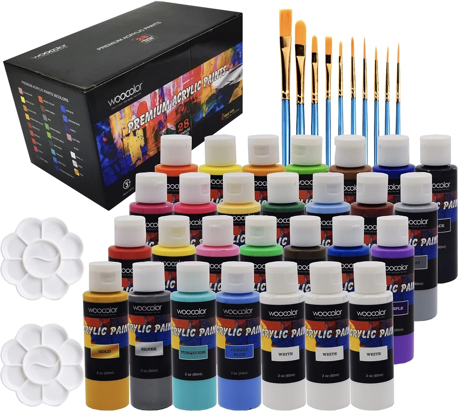 WOOCOLOR Acrylic Paint Set, 28 Colors (59ml/2oz) with [...]