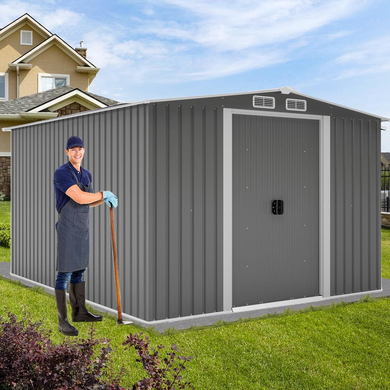 DHPM 8x10 Ft Outdoor Storage Shed Double Sloping Roof [...]