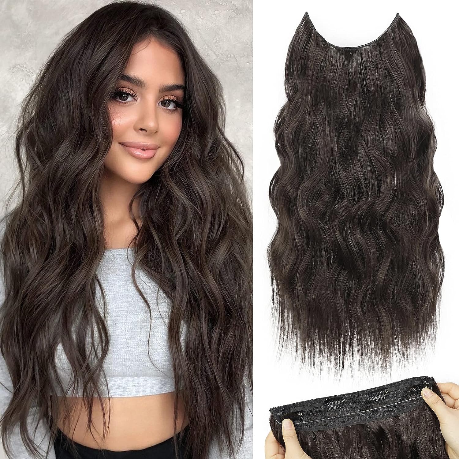 NANNAN Dark Brown Invisible Wire Hair Extensions with [...]
