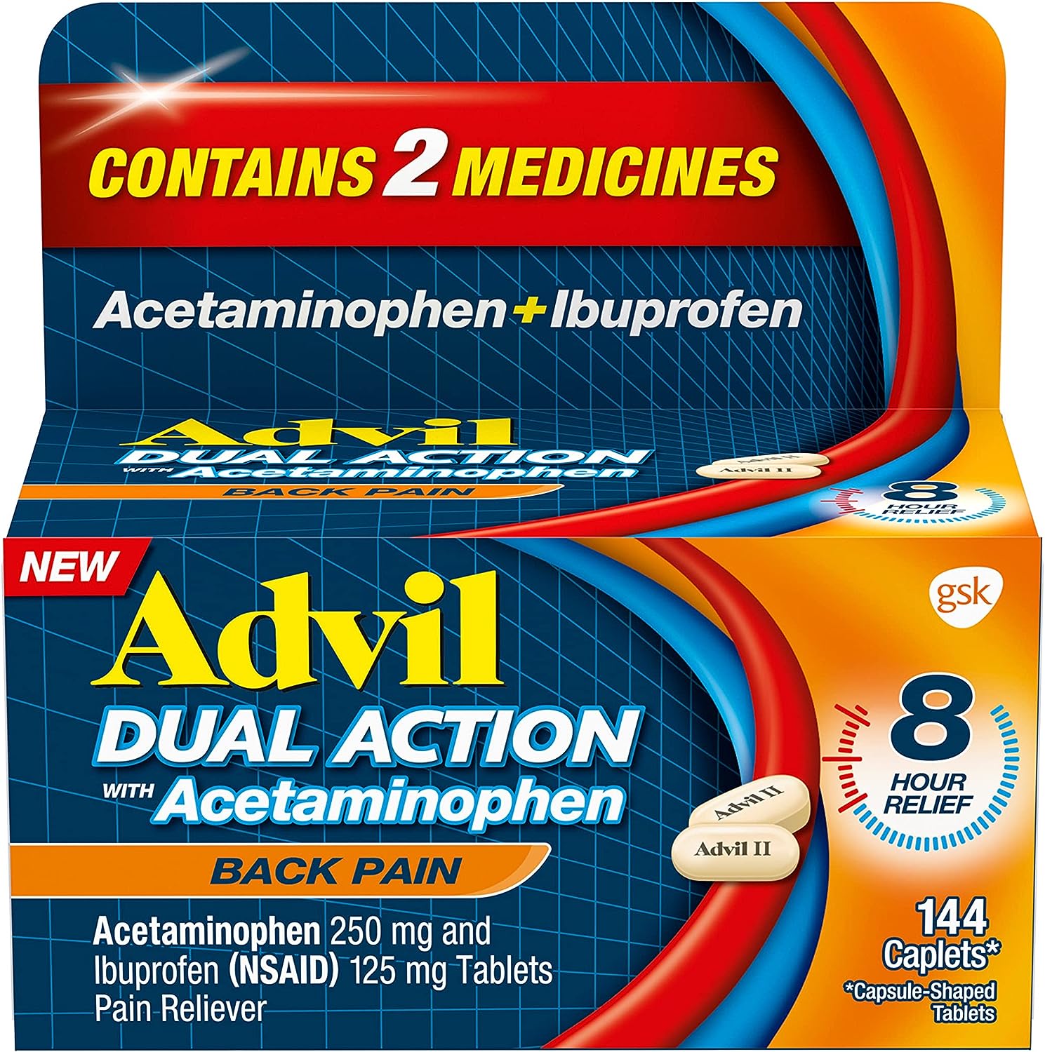 Advil Dual Action Back Pain Caplets Delivers 250mg [...]
