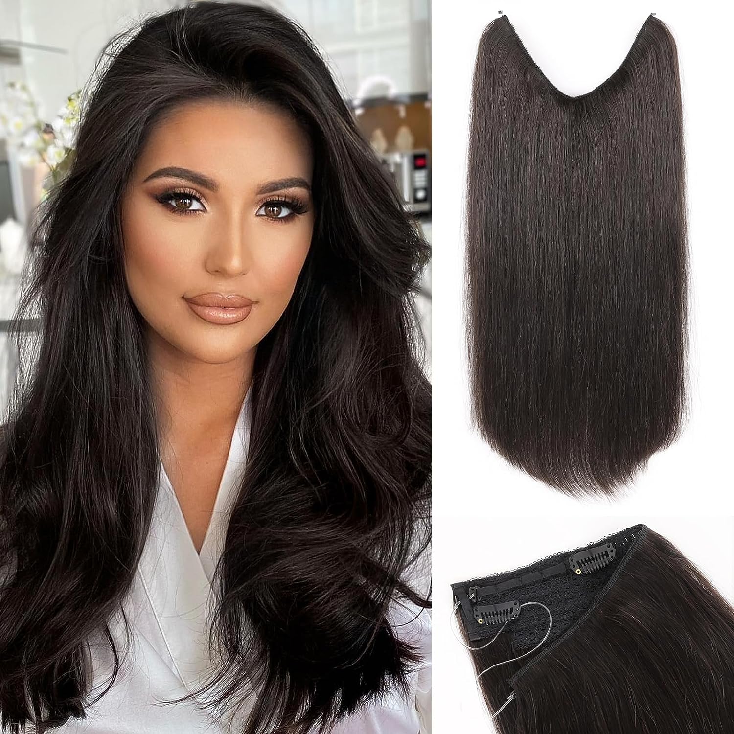 Halo Hair Extensions Real Human Hair Invisible Wire [...]