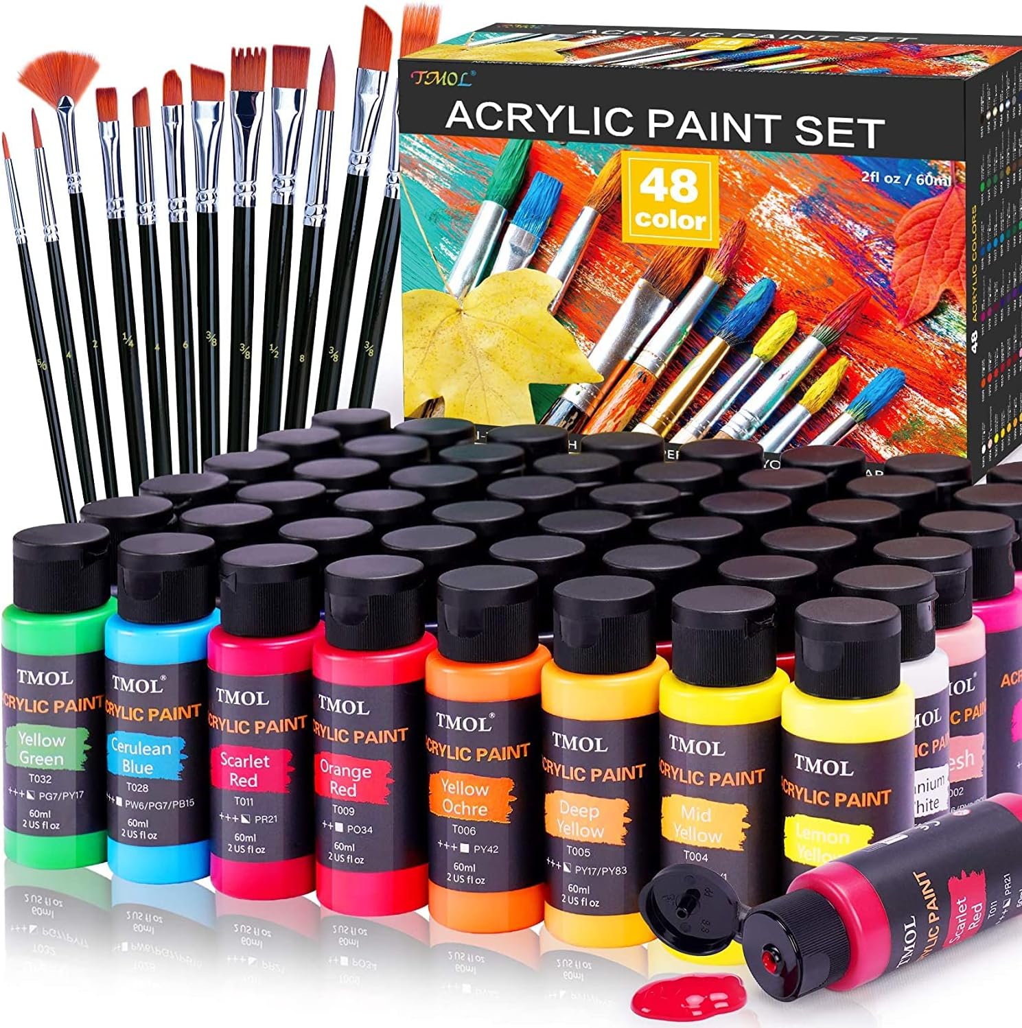 Acrylic Paint Set, 48 Colors (2 oz/Bottle) with 12 Art [...]
