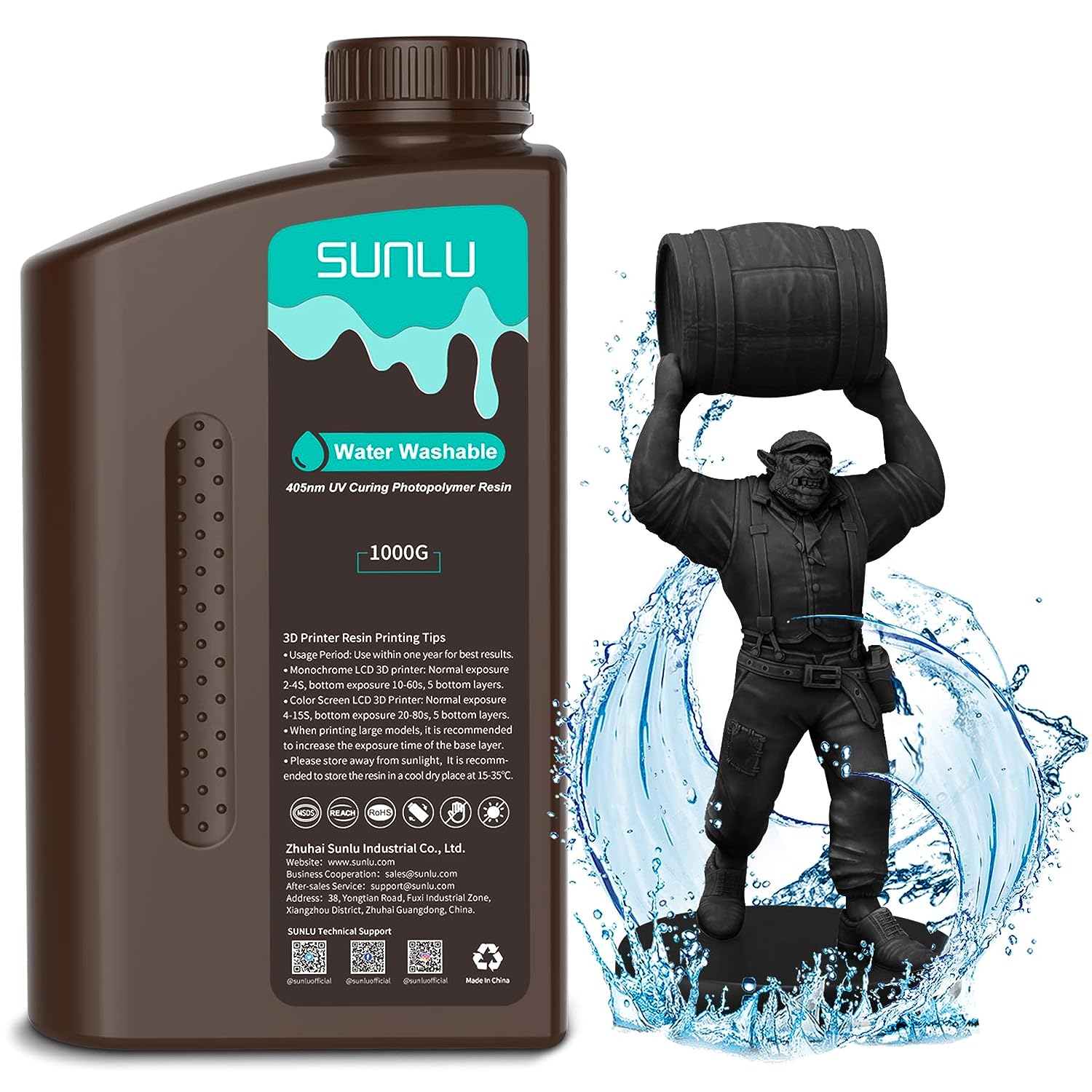 SUNLU Water Washable Resin 1000g, Fast Curing 3D [...]