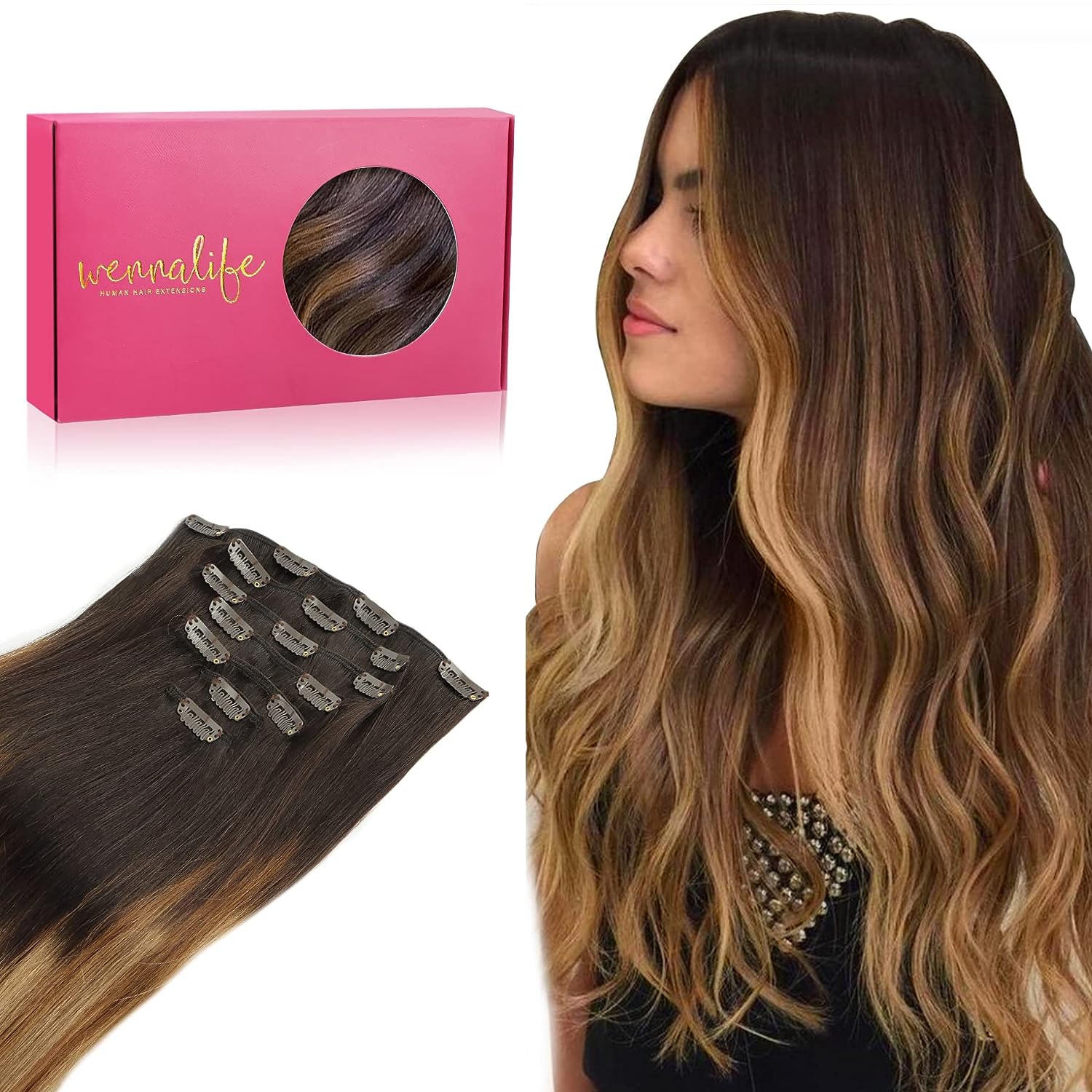 WENNALIFE Clip in Human Hair Extensions, 18 Inch 120g [...]