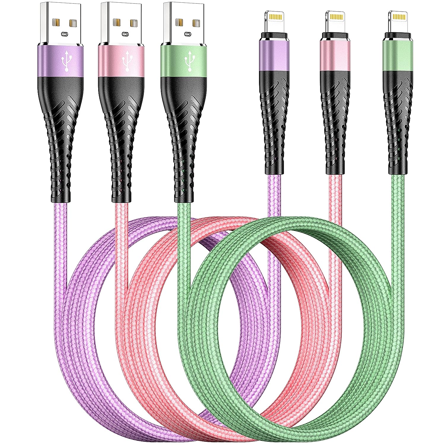 3Colored iPhone Lightning Cable 6FT 3Packs Premium USB [...]