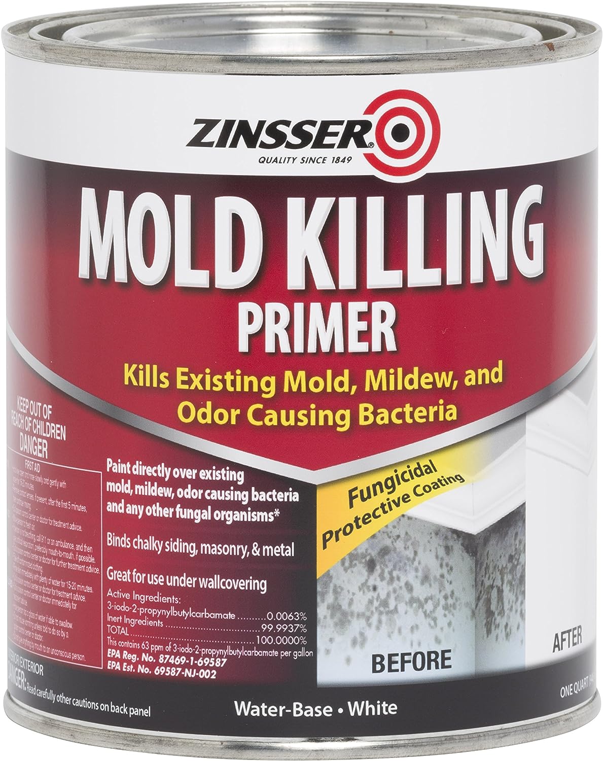 Zinsser 276087 Mold Killing Primer, Quart, White